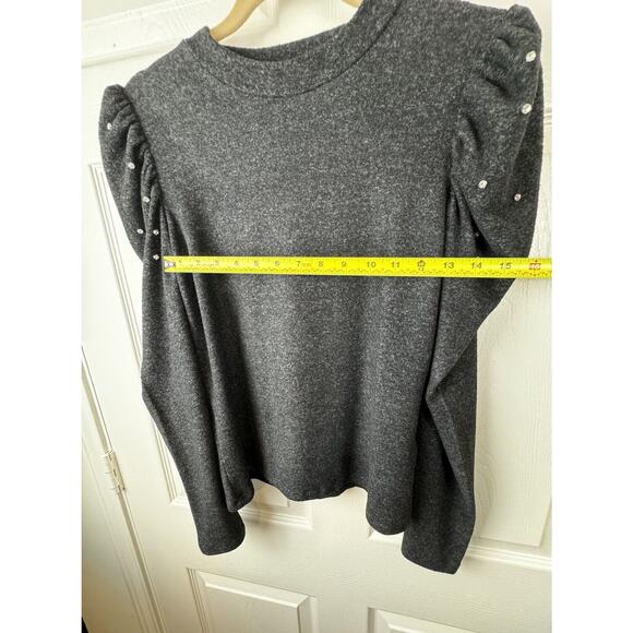 Zara Mock Sweater, Puff Sleeves-Embellished Rhinestones Gray L coquettish 50-58 - Picture 7 of 16
